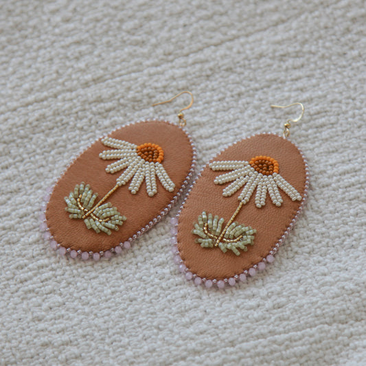 Flower Flat Stitch Earrings on Leather